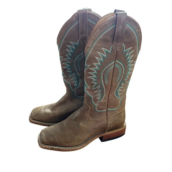 Macie Bean Shoes - Macie Bean Women’s Cowboy Boots 7M Brown Turquoise Stitch Square Toe Western